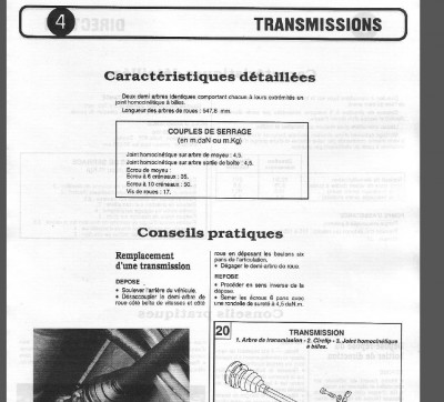 Caractéristique des cardans pour toutes motorisation Diesel (pas d'évolution de construction)